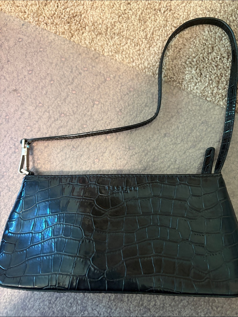 Kenneth Cole Reaction Black Croc-Embossed Shoulder Bag